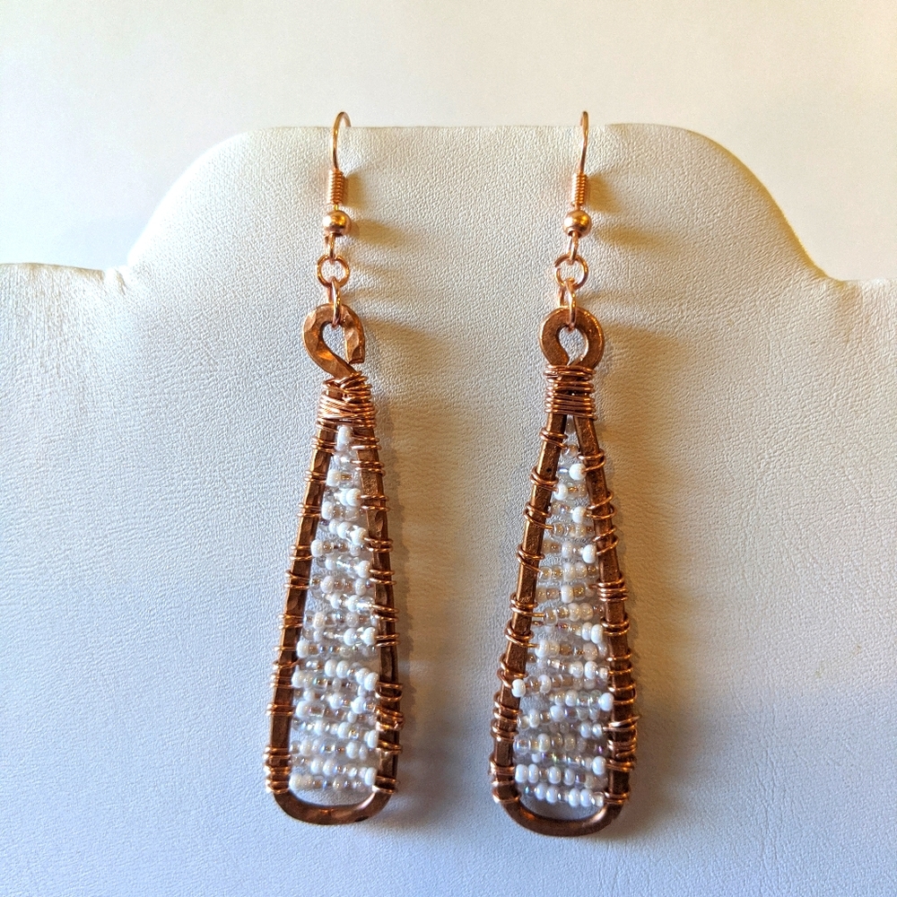 Hand Hammered Copper & Bead Earrings